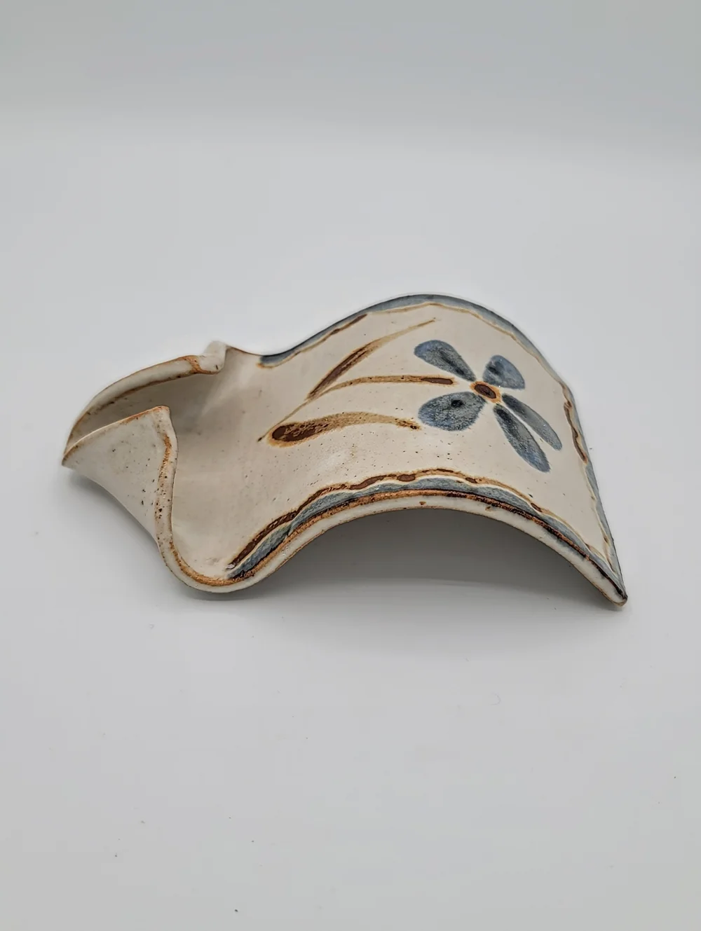 Handmade Studio Pottery Spoon Rest Splash Guard Rustic Farmhouse Blue Cottage